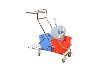 CKT 3100 – Extra Double Bucket Chromium Trolley, With Bag Hanger